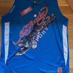 Ed Hardy Vibrant Blue Tiger Tank Top. Vintage early 2000's.  Size men's 3xl